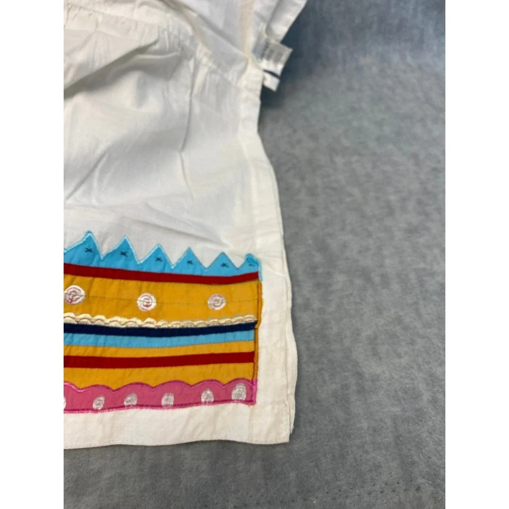 Garnet Hill Twin Bed Skirt White Cotton Colorful Embroidered Boho‎ Style